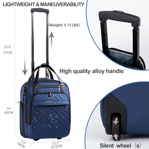 VANKEAN Carry On Underseat 16-inch Multi-functional Underseater Lightweight Overnight Suitcase with Wheels Roller Case for Women Men Travel Business, Haze Blue - Image 3