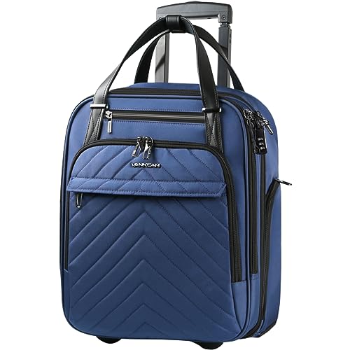 VANKEAN Carry On Underseat 16-inch Multi-functional Underseater Lightweight Overnight Suitcase with Wheels Roller Case for Women Men Travel Business, Haze Blue - Image 1