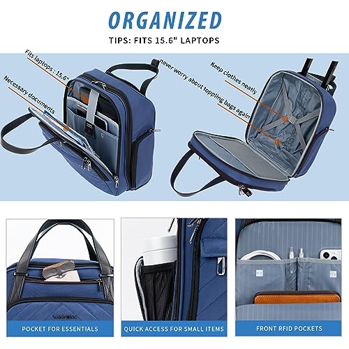 VANKEAN Carry On Underseat 16-inch Multi-functional Underseater Lightweight Overnight Suitcase with Wheels Roller Case for Women Men Travel Business, Haze Blue - Image 4