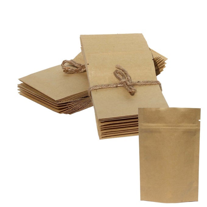 2 OZ STAND UP ZIPPER POUCH BAG FDA AND USDA COMPLIANT HEAVY BARRIER 4X6X2 INCH 100 NATURAL KRAFT