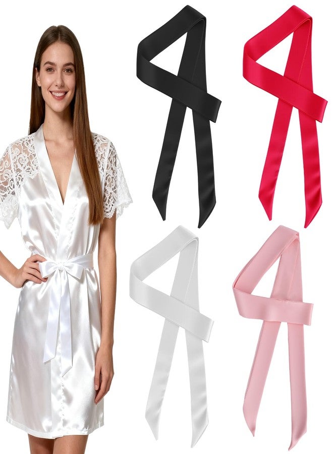 Zelphvt 4 Pcs Satin Robe Belt Replacement, Sash Belt Long Sash for Bathrobe, Wedding Dress, Bridal Waist, Special Occasion Accessories, White, Black, Rose Red, Leather Pink 79 x 2 Inches - Image 1