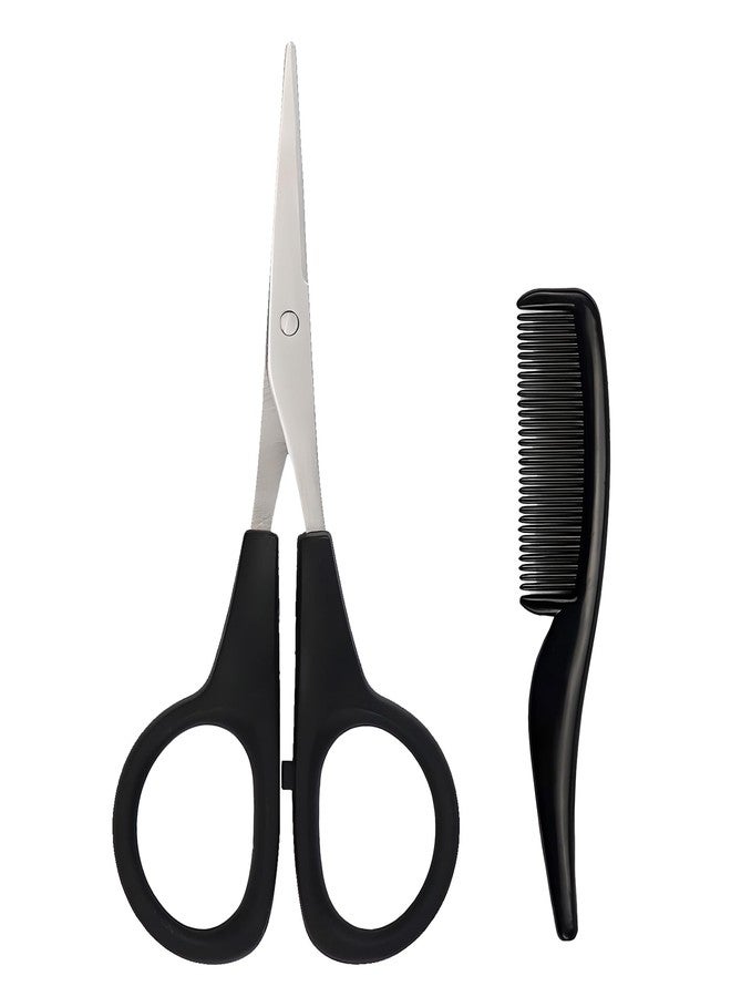 Kootinn 2 Pack Men's Beard & Mustache Scissors & Mini Comb Trimming Kit Black 4 inch - Image 1