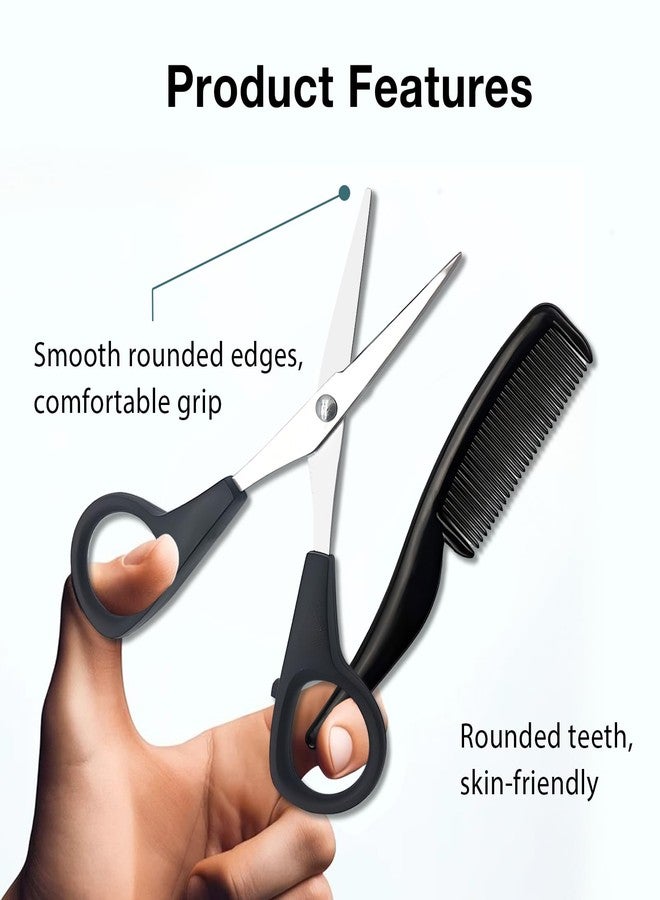 Kootinn 2 Pack Men's Beard & Mustache Scissors & Mini Comb Trimming Kit Black 4 inch - Image 2