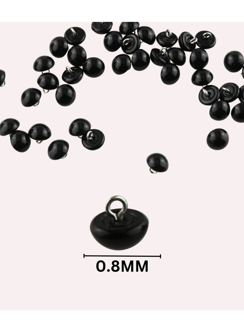 50x Premium Half Ball Pearl Buttons with Metal Shank - Bridal, Dressmaking, Abaya, DIY, 0.8MM (Black) - Image 2