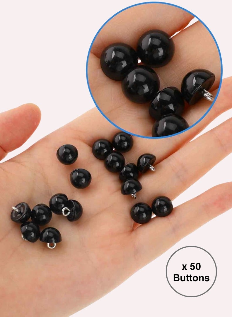50x Premium Half Ball Pearl Buttons with Metal Shank - Bridal, Dressmaking, Abaya, DIY, 0.8MM (Black) - Image 3