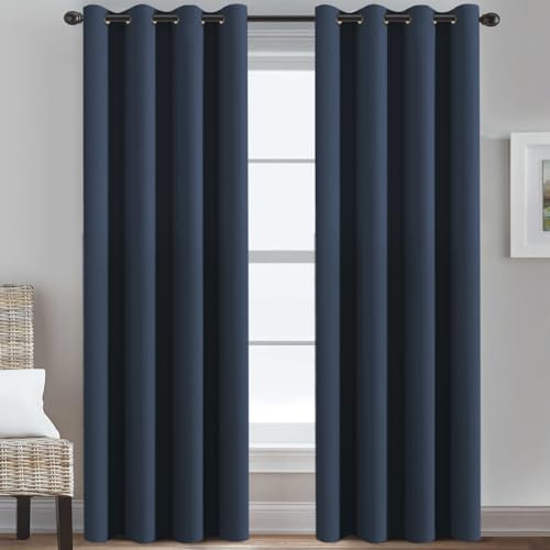H.VERSAILTEX Ultra Thick and Soft Curtains Blackout for Bedroom Window Treatment Boys Girls Kids Bedroom Curtains Thermal Insulated Grommet Curtain Panels for Living Room - 52'W by 84'L, Navy, 1 Panel