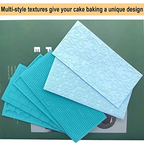 Markeny 6 Pack Fondant Impression Mat Set Cake Decor Mold Set-Embossed Tree Bark/Flower/Cobblestone Texture Design Sugarcraft Decor Tool for Chocolate Cupcake Topper Wedding Cake - Image 4