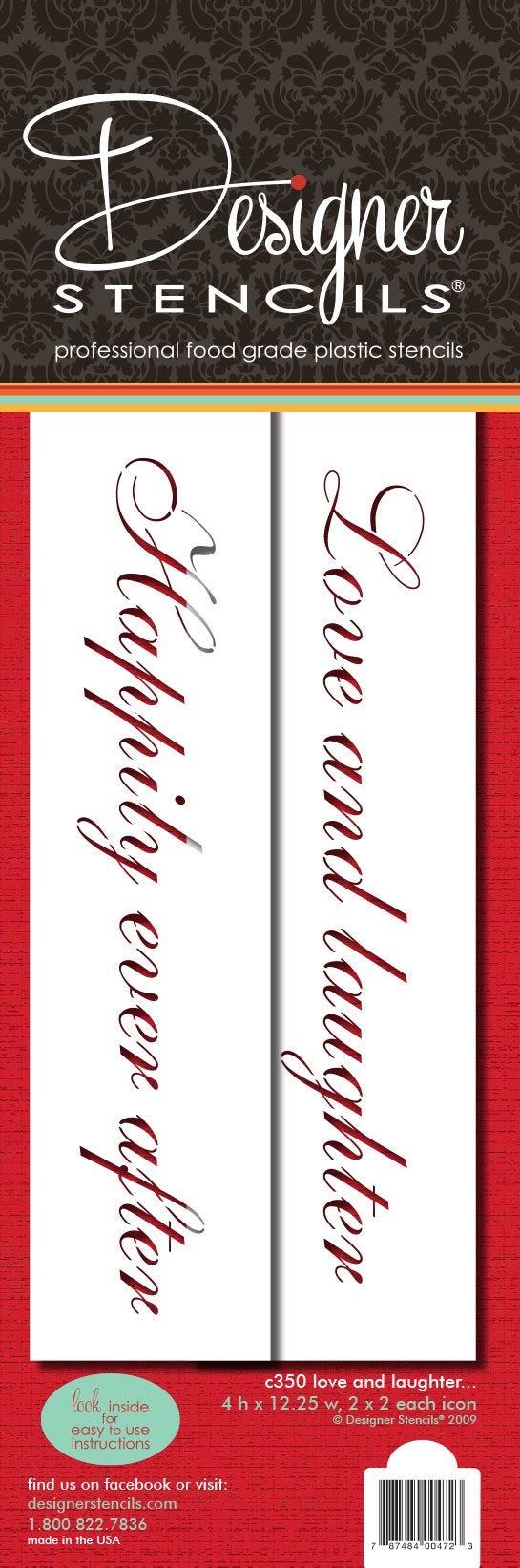 Designer Stencils Love and Laughter Cake Stencils, Beige/semi-transparent 4 X 12.25, 2 X 2 - Image 2