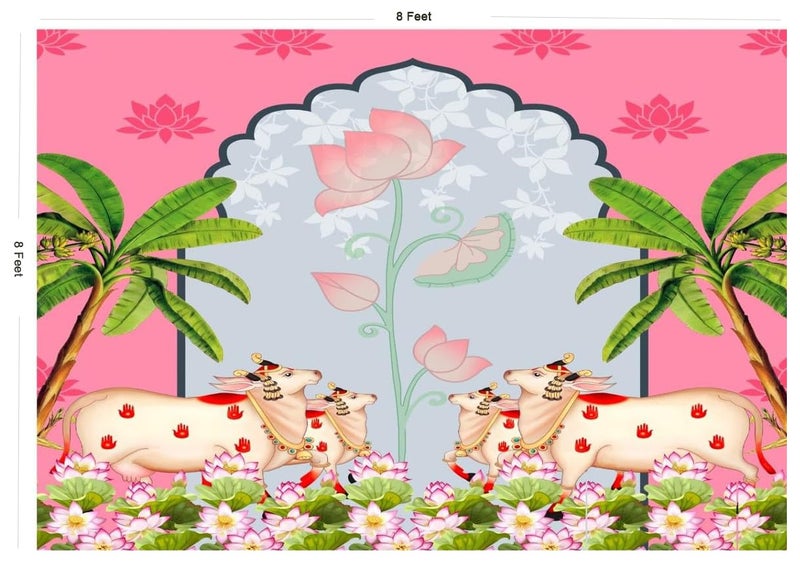 Bague Backdrop Cloth for Haldi New House Ceremony Home Decoration Cloth for All Functions and Photography 8 X 5 Feet (Light Pink with Coconut Tree) - Image 2