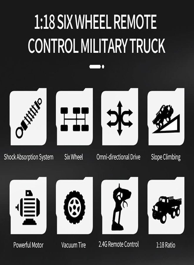 JALKAR RC Military Truck 6x6 Road Remote Control Car 1/16 Scale Remote Control Truck 6WD All Terrain Rock Army Transport Vehicle Toy Vehicle for Kids Children Boy Gift - Image 4