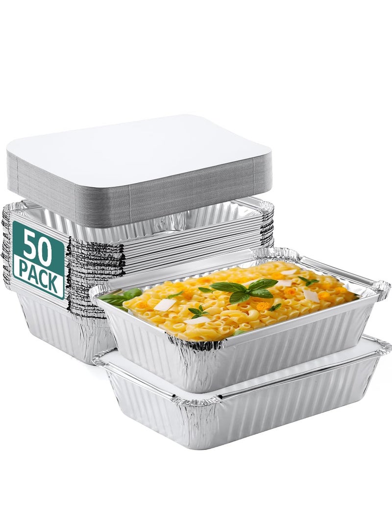 NEEBAKE 50 Pack 8x6 Disposable Aluminum Pans with Lids AluminumFoilPansTinFoilBakingPansTinTraysFoodToGoContainersforMealPrepCookingRoastingHeatingTakeout