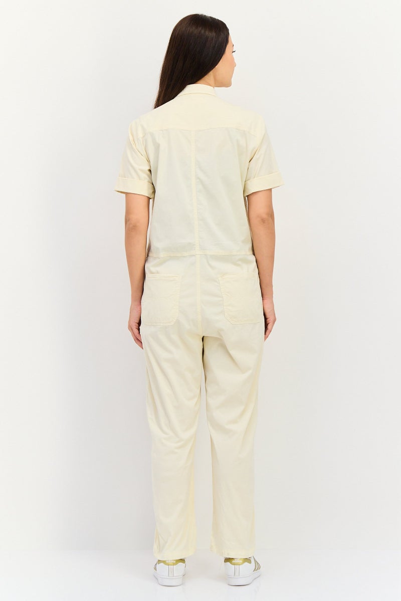 Reiko Women Plain Short Sleeve Jumpsuit, Beige - Image 4