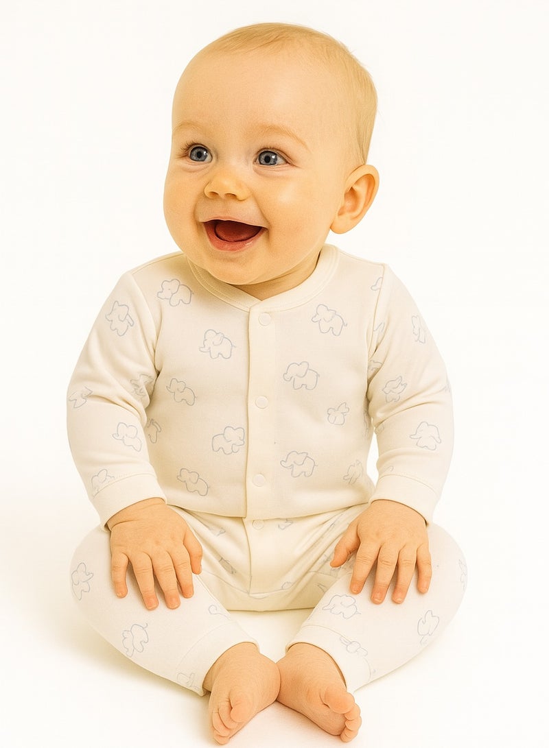 Baby 2-Piece Cotton Blend Outfit Set - Button Cardigan & Long Pants with Cuffed Sleeves and Ankles, 3 Prints, 3-24 Months  - Image 1