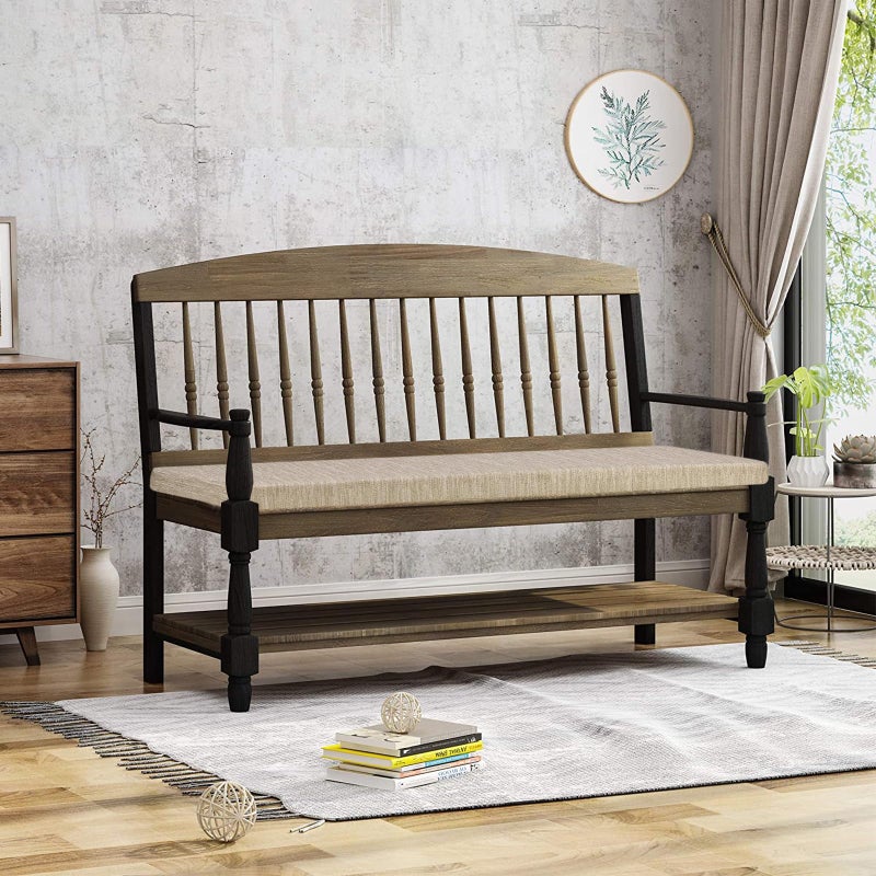 baibu 48 Inch Classic Solid Color Bench Cushion with Ties, Non-Slip Indoor Outdoor Rectangle Bench Seat Cushion Standard Size Foam Pad with Machine Washable Cover (Beige, 48x16x1.5in) - Image 2
