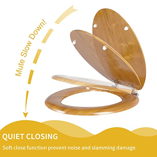 Angel Shield Wood Veneer Natural Toilet Seat with Quiet Close, Easy Clean, Quick-Release Hinges (Elongated, Oak) - Image 4
