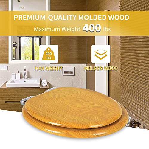 Angel Shield Wood Veneer Natural Toilet Seat with Quiet Close, Easy Clean, Quick-Release Hinges (Elongated, Oak) - Image 3
