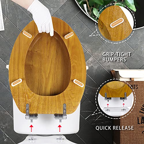 Angel Shield Wood Veneer Natural Toilet Seat with Quiet Close, Easy Clean, Quick-Release Hinges (Elongated, Oak) - Image 5