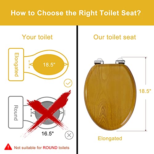 Angel Shield Wood Veneer Natural Toilet Seat with Quiet Close, Easy Clean, Quick-Release Hinges (Elongated, Oak) - Image 2