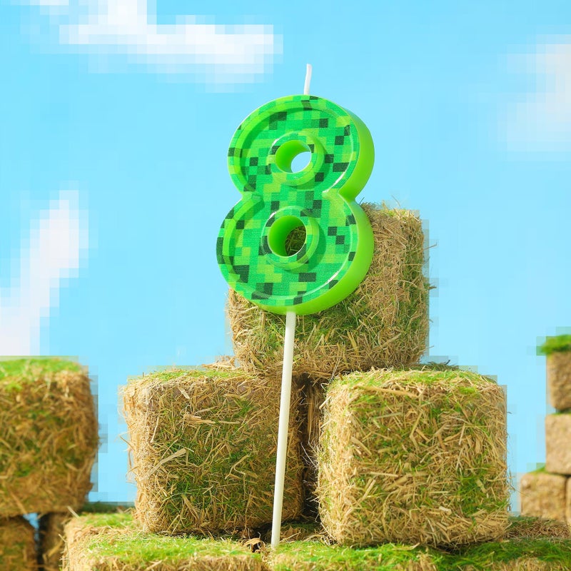 PHD CAKE 2.76 Inch Number 8 Pixel Birthday Candles, Green Miner Number Candles, Cake Number Candles, Party Celebration, Style Candle - Image 2
