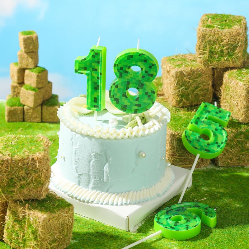 PHD CAKE 2.76 Inch Number 8 Pixel Birthday Candles, Green Miner Number Candles, Cake Number Candles, Party Celebration, Style Candle - Image 3