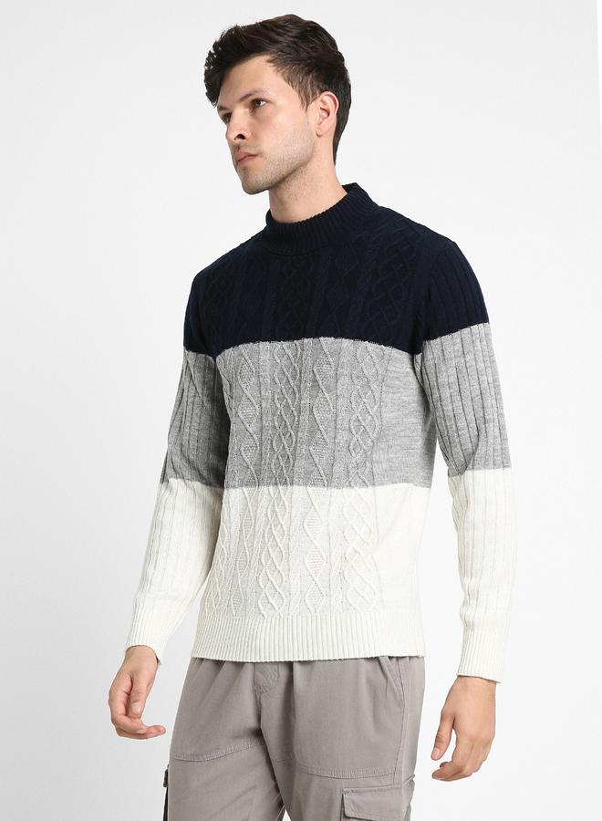 Dennis Lingo Navy Regular Fit Sweater for Men - 100% Acrylic, Colourblocked, Turtle Neck, Full Sleeves, Casual,  - Image 3