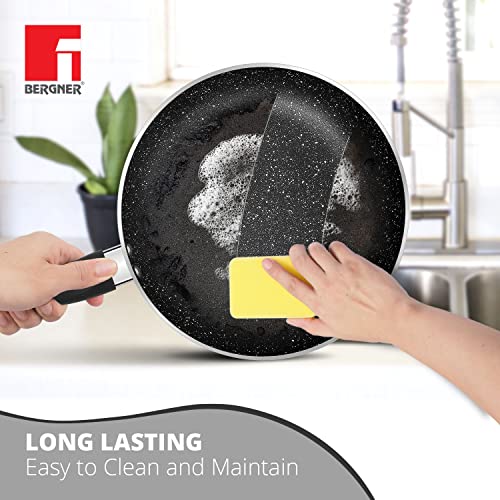 Bergner Stone Plus Non Stick Cookware Set 2Pc-Dosa Tawa 28cm,Frypan 24cm with Induction Compatible, Bakelite Handles, PFOA Free, Grey - Image 3