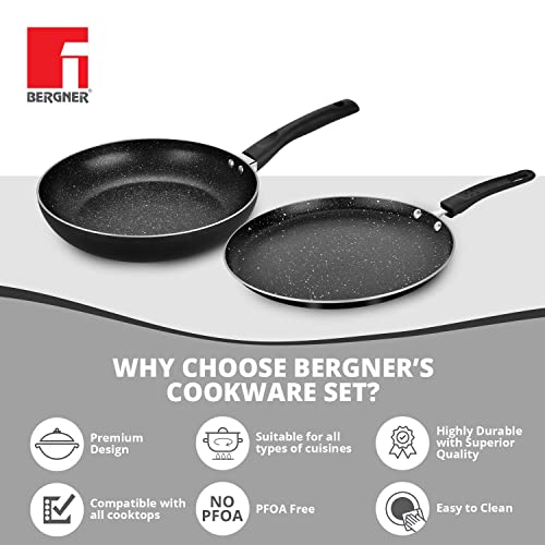Bergner Stone Plus Non Stick Cookware Set 2Pc-Dosa Tawa 28cm,Frypan 24cm with Induction Compatible, Bakelite Handles, PFOA Free, Grey - Image 4