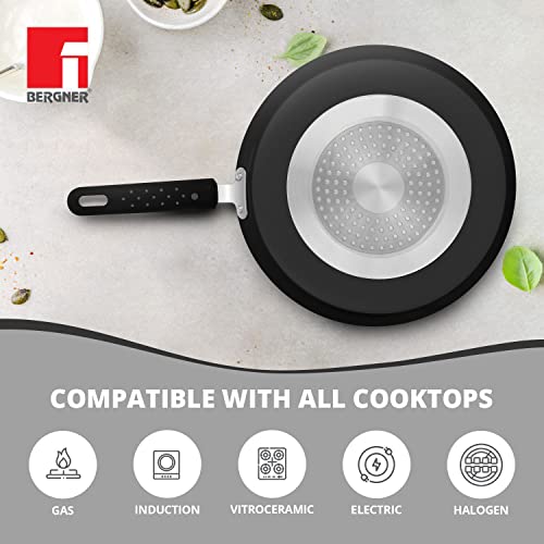 Bergner Stone Plus Non Stick Cookware Set 2Pc-Dosa Tawa 28cm,Frypan 24cm with Induction Compatible, Bakelite Handles, PFOA Free, Grey - Image 2
