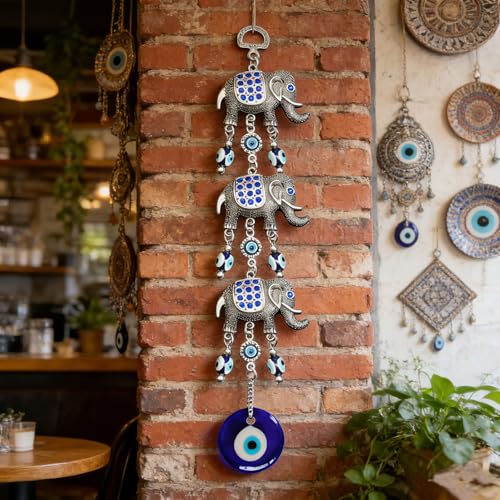 Persofine Blue Evil Eye Wall Hanging Pendant Decor,Turkish Nazar Amulet Elephant Decor for Home - Image 5