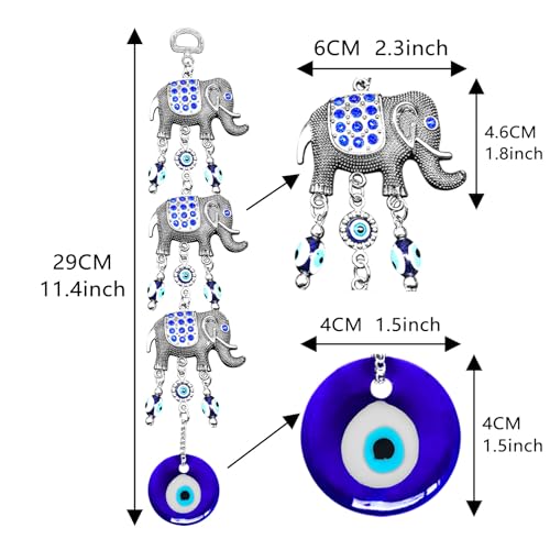 Persofine Blue Evil Eye Wall Hanging Pendant Decor,Turkish Nazar Amulet Elephant Decor for Home - Image 4