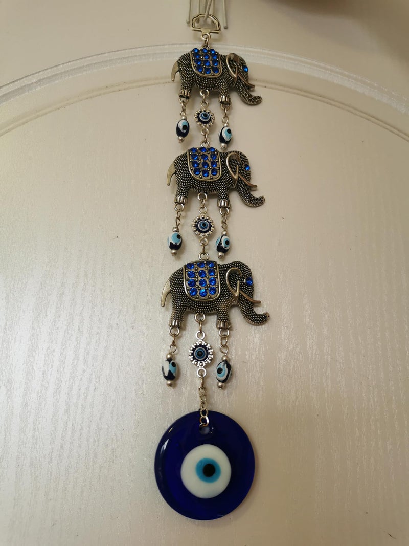 Persofine Blue Evil Eye Wall Hanging Pendant Decor,Turkish Nazar Amulet Elephant Decor for Home - Image 2