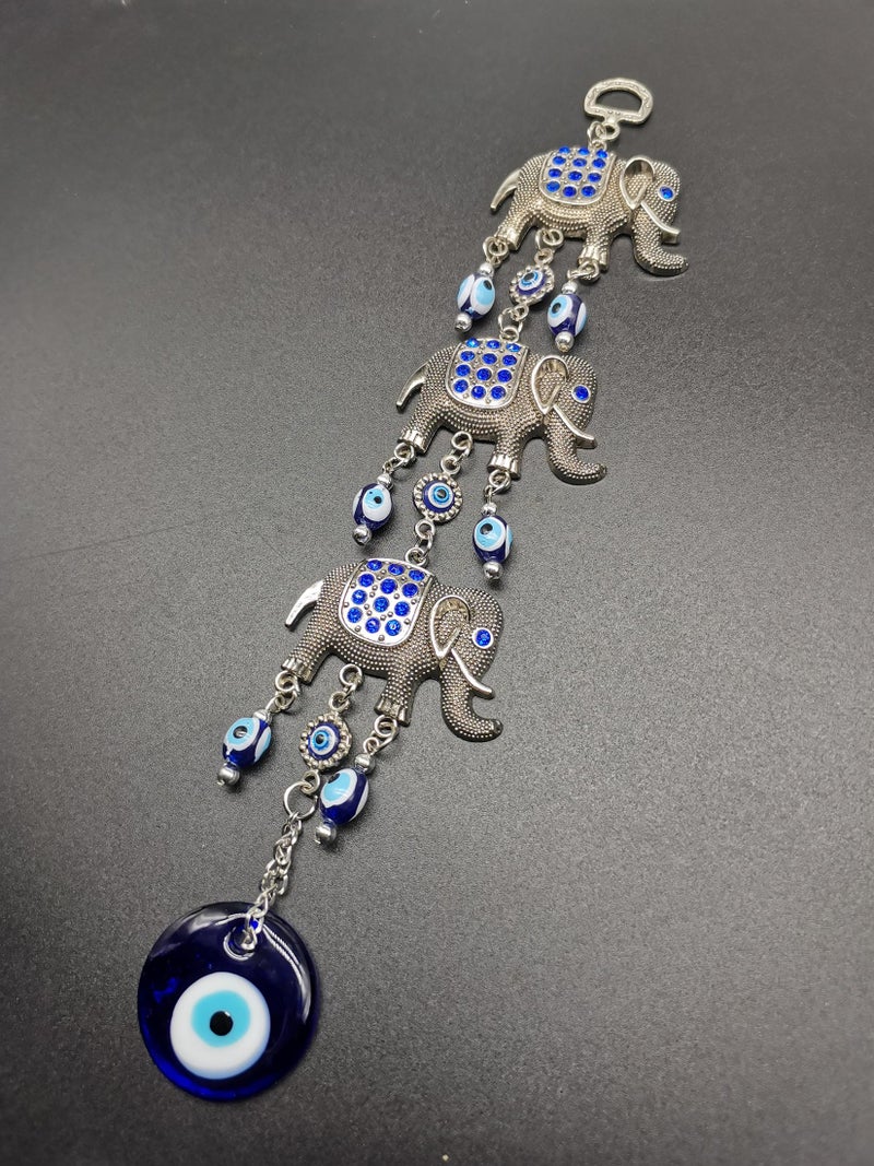 Persofine Blue Evil Eye Wall Hanging Pendant Decor,Turkish Nazar Amulet Elephant Decor for Home - Image 3