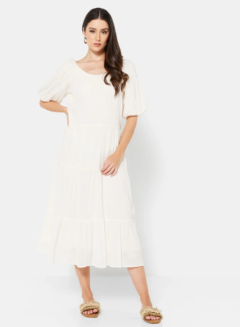 مانجو Biel Puff Sleeve Midi Dress