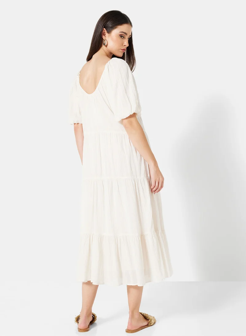 مانجو Biel Puff Sleeve Midi Dress