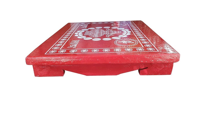 Epraiser Size 15x18 inches Premium Shubh Laabh Painted Multi Use Handcrafted Red Pooja TablePathPatla Wooden All Purpose Chowki - Image 5