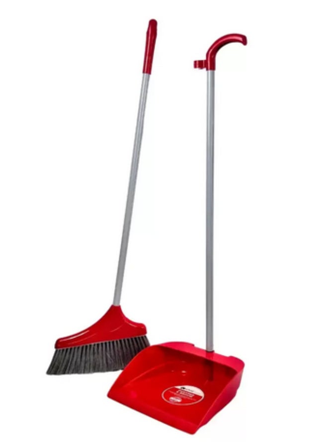 kovar مجموعة مكنسة بلاستيكية ومجرفة ذات مقبض معدني طويل من كوفار للتنظيف - Image 1