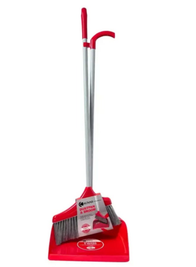 kovar مجموعة مكنسة بلاستيكية ومجرفة ذات مقبض معدني طويل من كوفار للتنظيف - Image 2