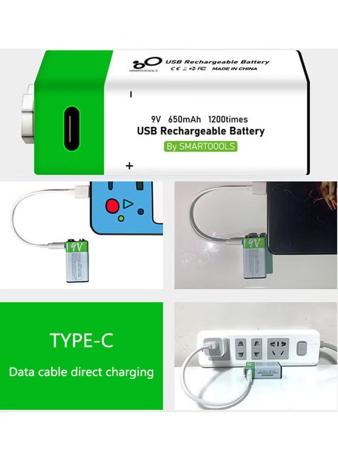 Lithium Battery,USB 9V Lithium Ion Rechargeable Battery,AAAA Reusable Rechargeable Battery,High Capacity 650mAh Rechargeable 9V Battery,1.5 H Fast Charge,1200 Cycle With Type C Port Cable - Image 3