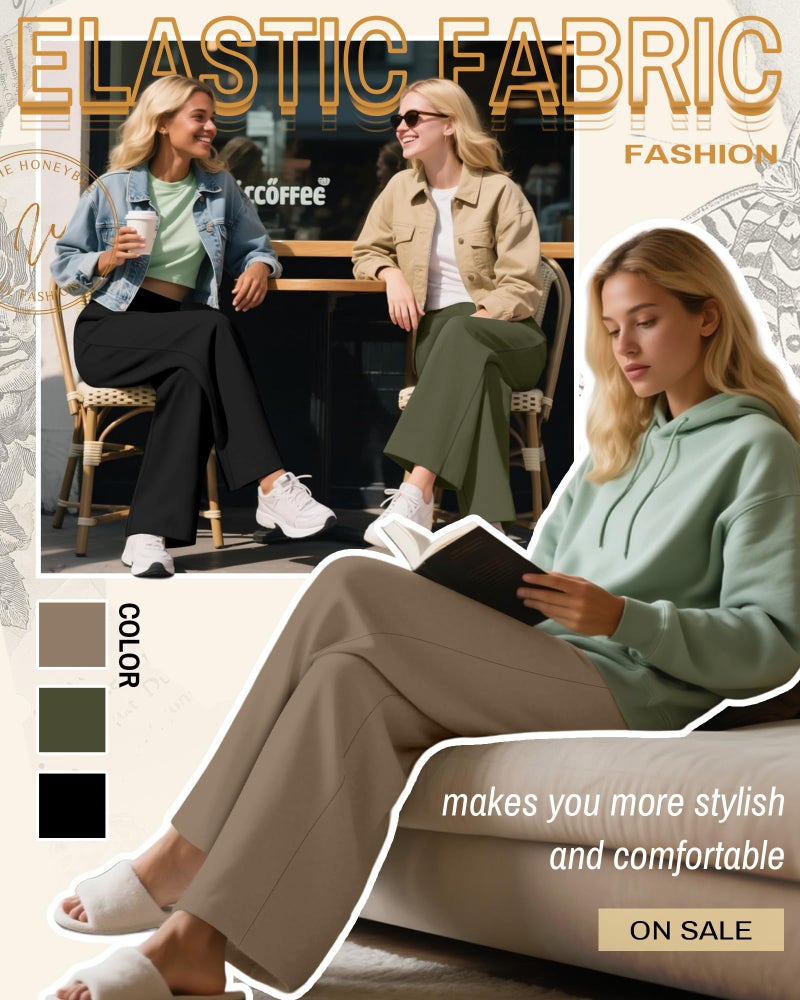 Huukeay 3 Pack Women's Lounge Pants, Cozy Wide Leg Lounge Slacks with Pockets Loose Flowy Yoga Sweatpant Workout Comfy Jogger(Black, Army Green, Coffee,Small) - Image 3