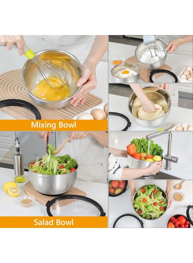 Rorence Mixing Bowls with Lids Set, Non Slip Silicone Bottom Stainless Steel Mixing Kitchen Bowls for Baking/Storage, Dishwasher Safe, 5/3/1.5QT - Image 3