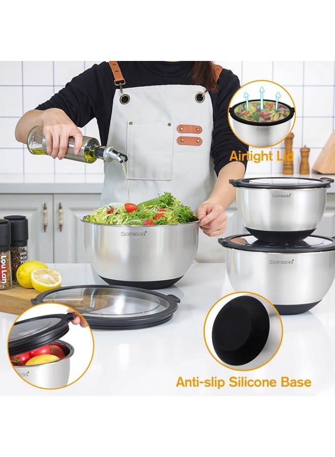 Rorence Mixing Bowls with Lids Set, Non Slip Silicone Bottom Stainless Steel Mixing Kitchen Bowls for Baking/Storage, Dishwasher Safe, 5/3/1.5QT - Image 4