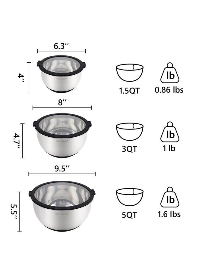 Rorence Mixing Bowls with Lids Set, Non Slip Silicone Bottom Stainless Steel Mixing Kitchen Bowls for Baking/Storage, Dishwasher Safe, 5/3/1.5QT - Image 2