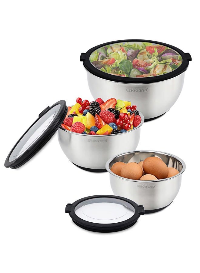 Rorence Mixing Bowls with Lids Set, Non Slip Silicone Bottom Stainless Steel Mixing Kitchen Bowls for Baking/Storage, Dishwasher Safe, 5/3/1.5QT - Image 1
