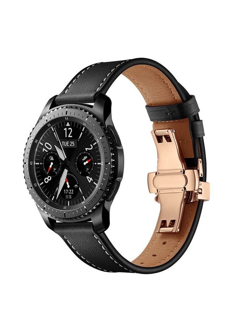 Suitable for Galaxy watch3 Active2 butterfly buckle Huawei Samsung watch genuine leather strap 20mm