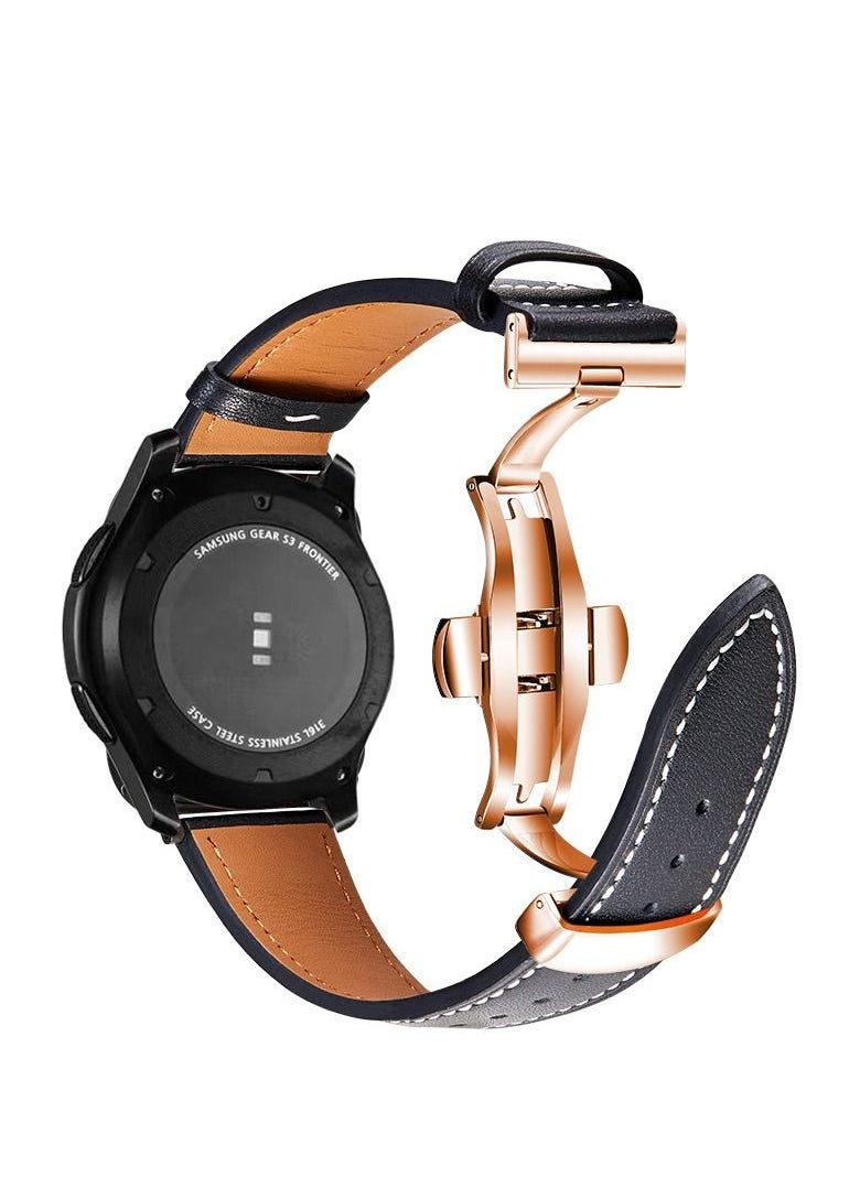 Suitable for Galaxy watch3 Active2 butterfly buckle Huawei Samsung watch genuine leather strap 20mm