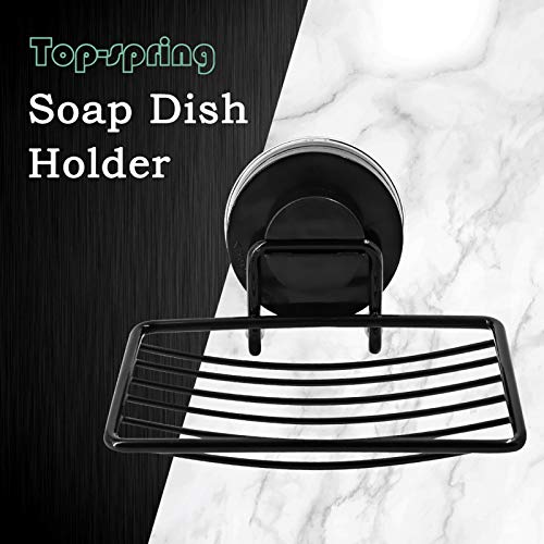 Top-spring Black Shower Soap Holder, 2 Packs, Suction Cup Bar Soap Dish, Stainless Steel Soap Dish Tray, Draining Soap Holder for Shower Bathroom Tub Kitchen Sink - Image 3