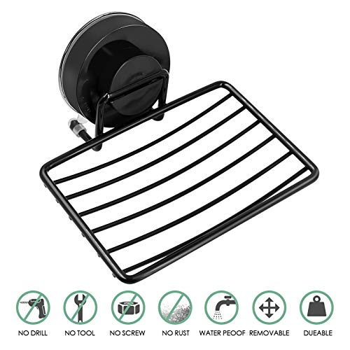 Top-spring Black Shower Soap Holder, 2 Packs, Suction Cup Bar Soap Dish, Stainless Steel Soap Dish Tray, Draining Soap Holder for Shower Bathroom Tub Kitchen Sink - Image 2