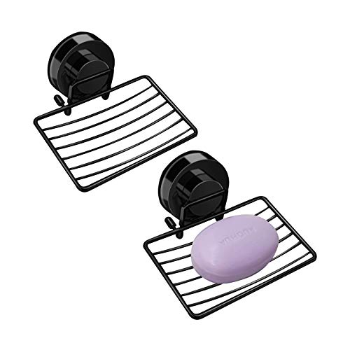 Top-spring Black Shower Soap Holder, 2 Packs, Suction Cup Bar Soap Dish, Stainless Steel Soap Dish Tray, Draining Soap Holder for Shower Bathroom Tub Kitchen Sink - Image 1