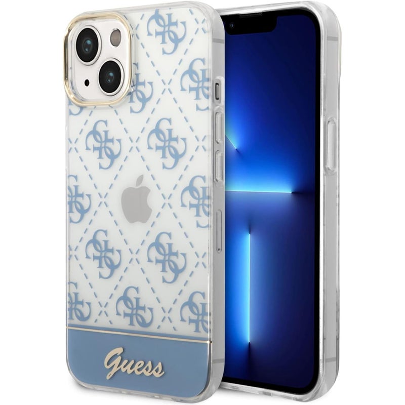 GUESS CG MOBILE Guess IML Case With Electroplated 4G Pattern  Bottom Stripe Script Logo SlimBumper ProtectionShockAbsorptionClassicNonSlipping Compatible With iPhone 14 61 Blue
