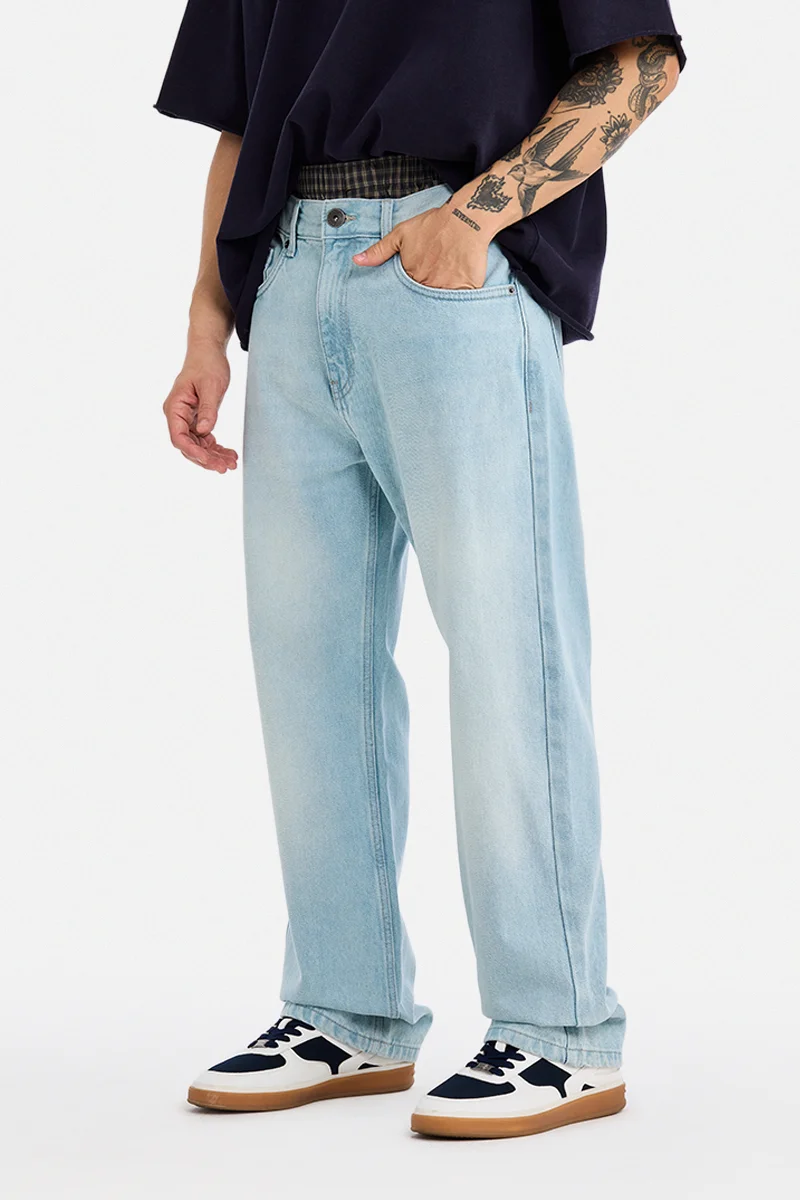 سنيتش Light Blue Solid Straight Fit Casual Jeans